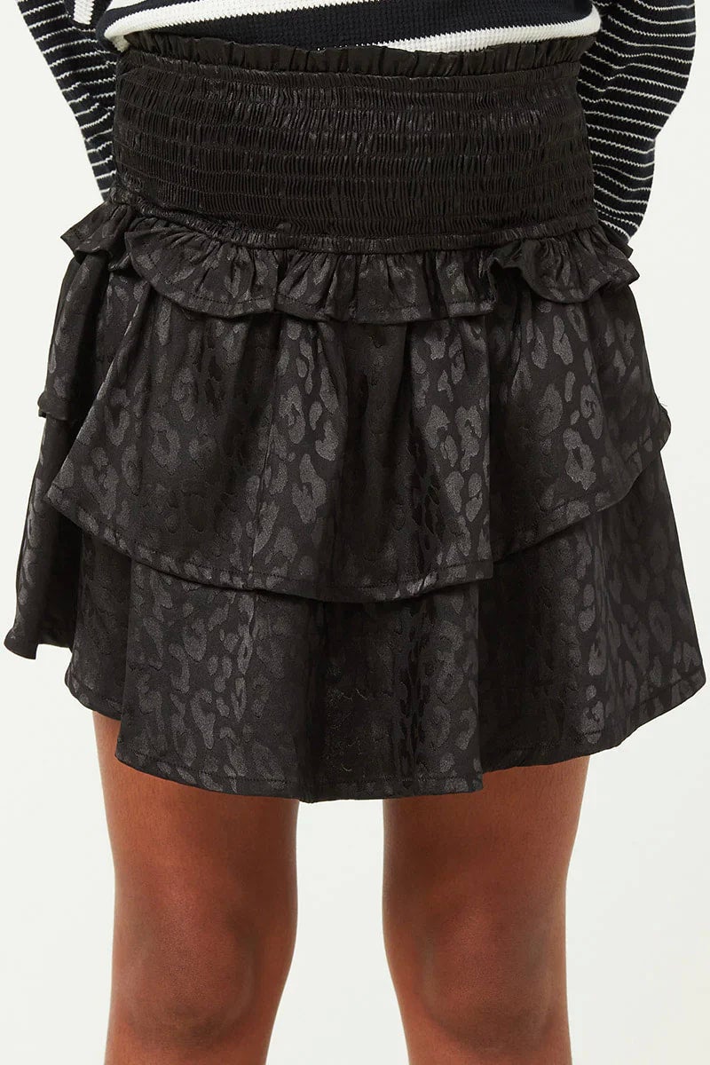 Pjece Interaktion sekundær HAYDEN GIRLS Satin Leopard Print Black Smocked Waist Skirt | Boro Belles &  Babes